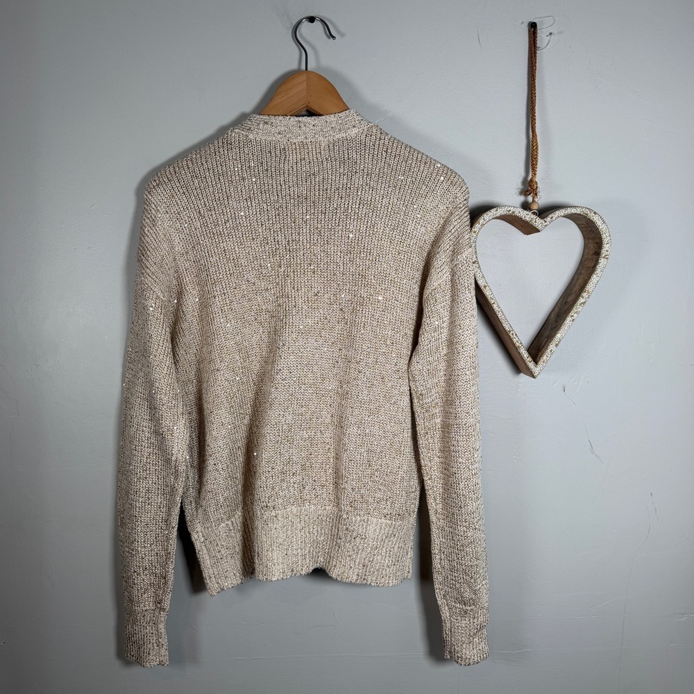 Marled Textured Knit Cardigan Sweater SMALL Oatmeal Coastal Cottage Quiet Luxury - Picture 10 of 13